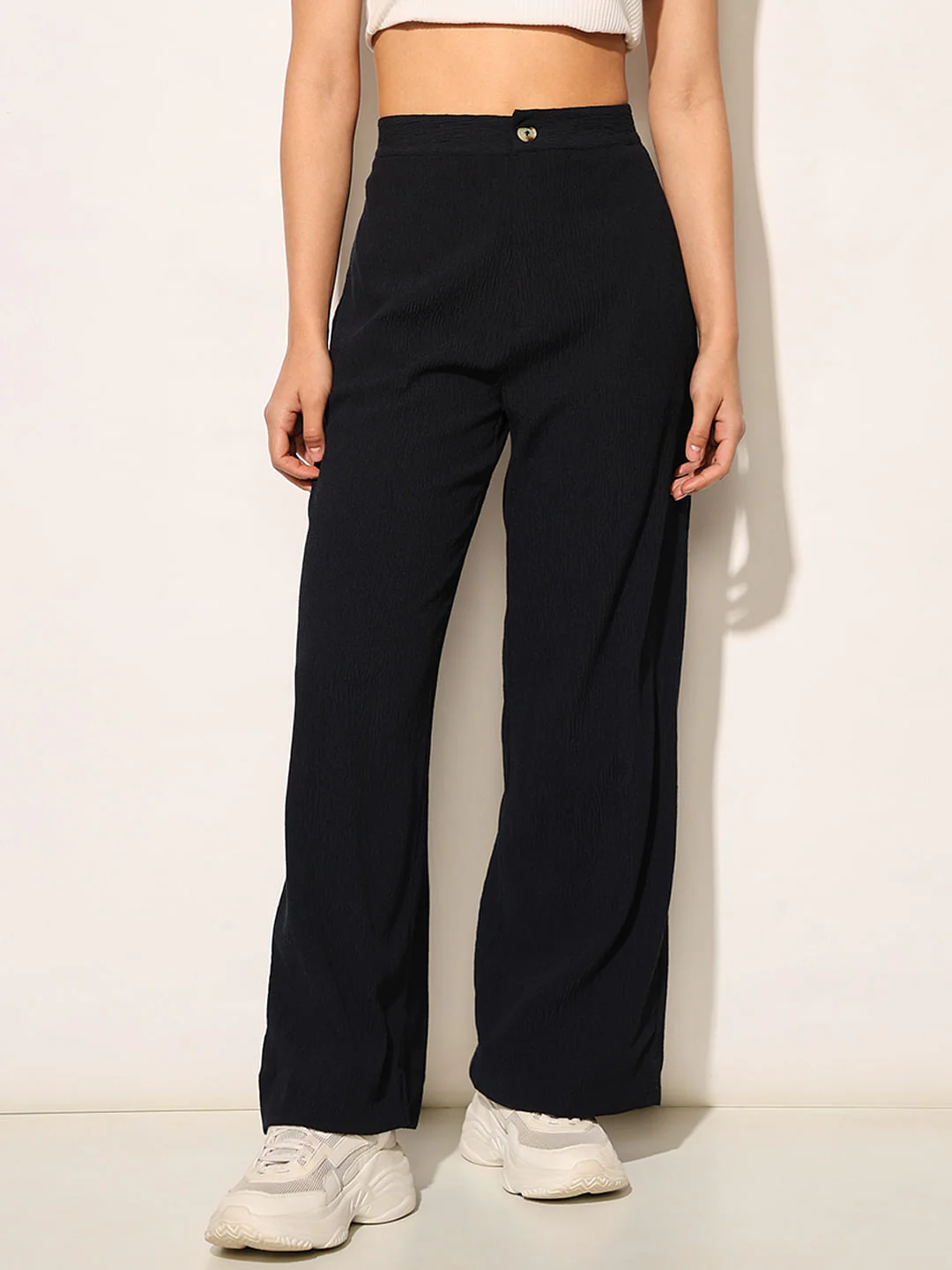 Dark Navy Crinkle Jersey Pants - Image 2