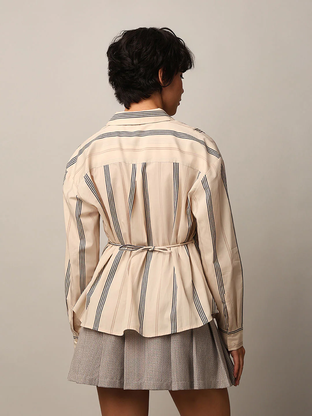 Beige Striped Drawstring Shirt - Image 6