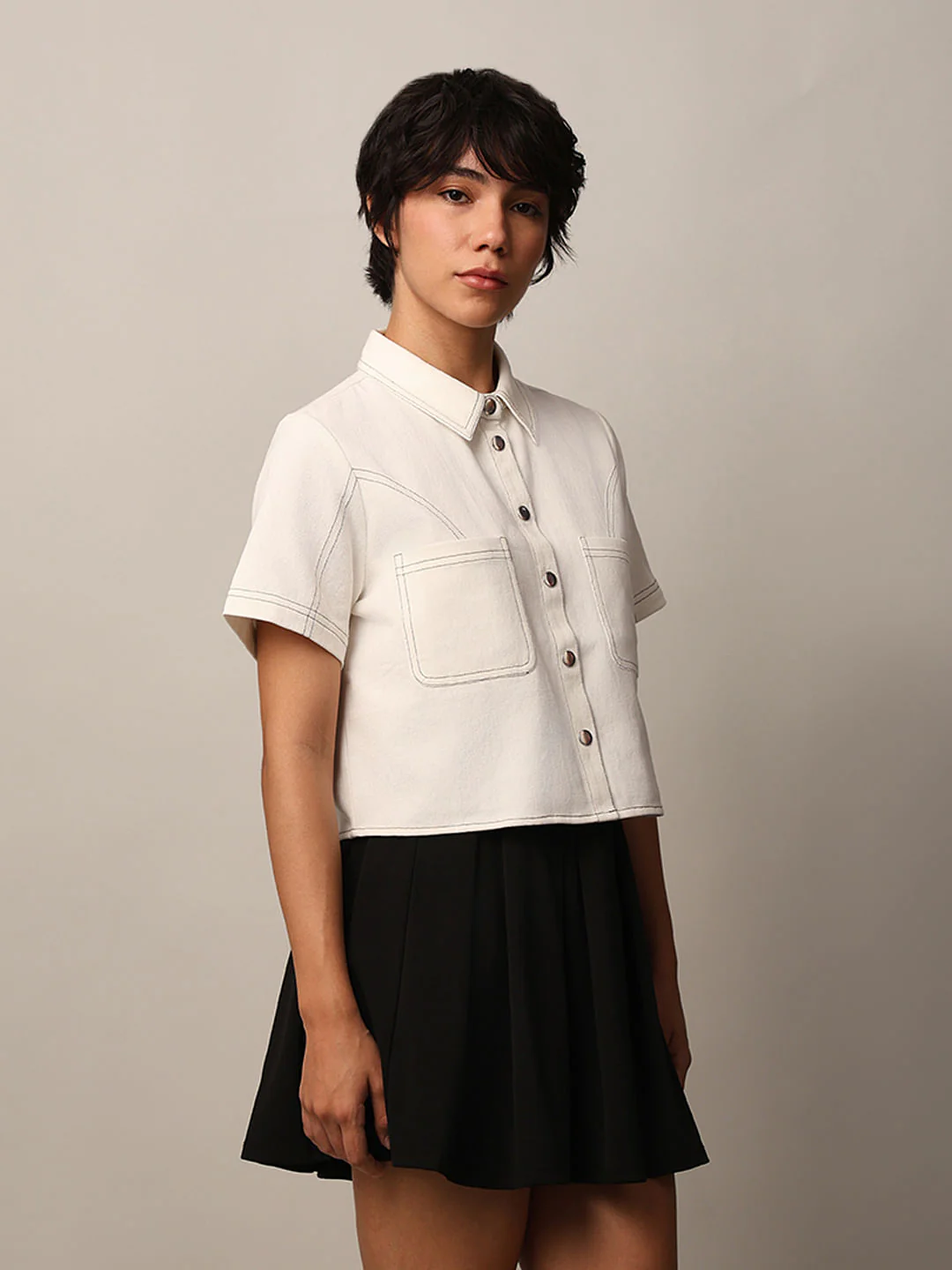 White Contrast Stitch Shirt - Image 5