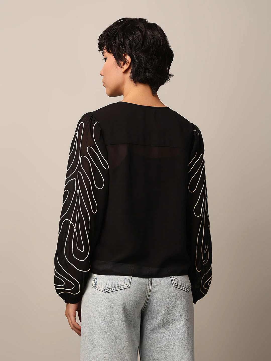 Black Embroidered Sleeves Shirt - Image 6