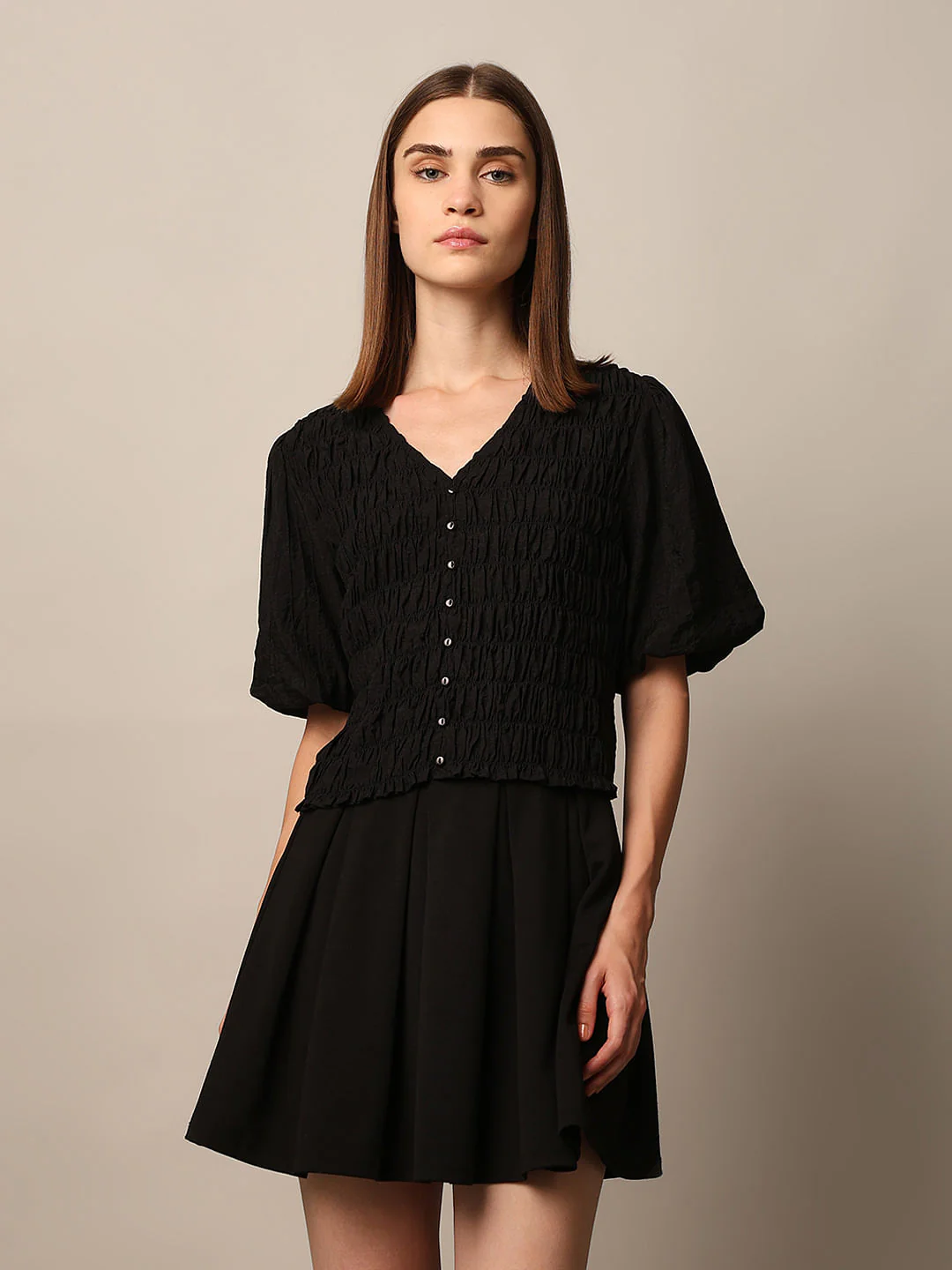 Black Smocked Cropped Top - Image 3