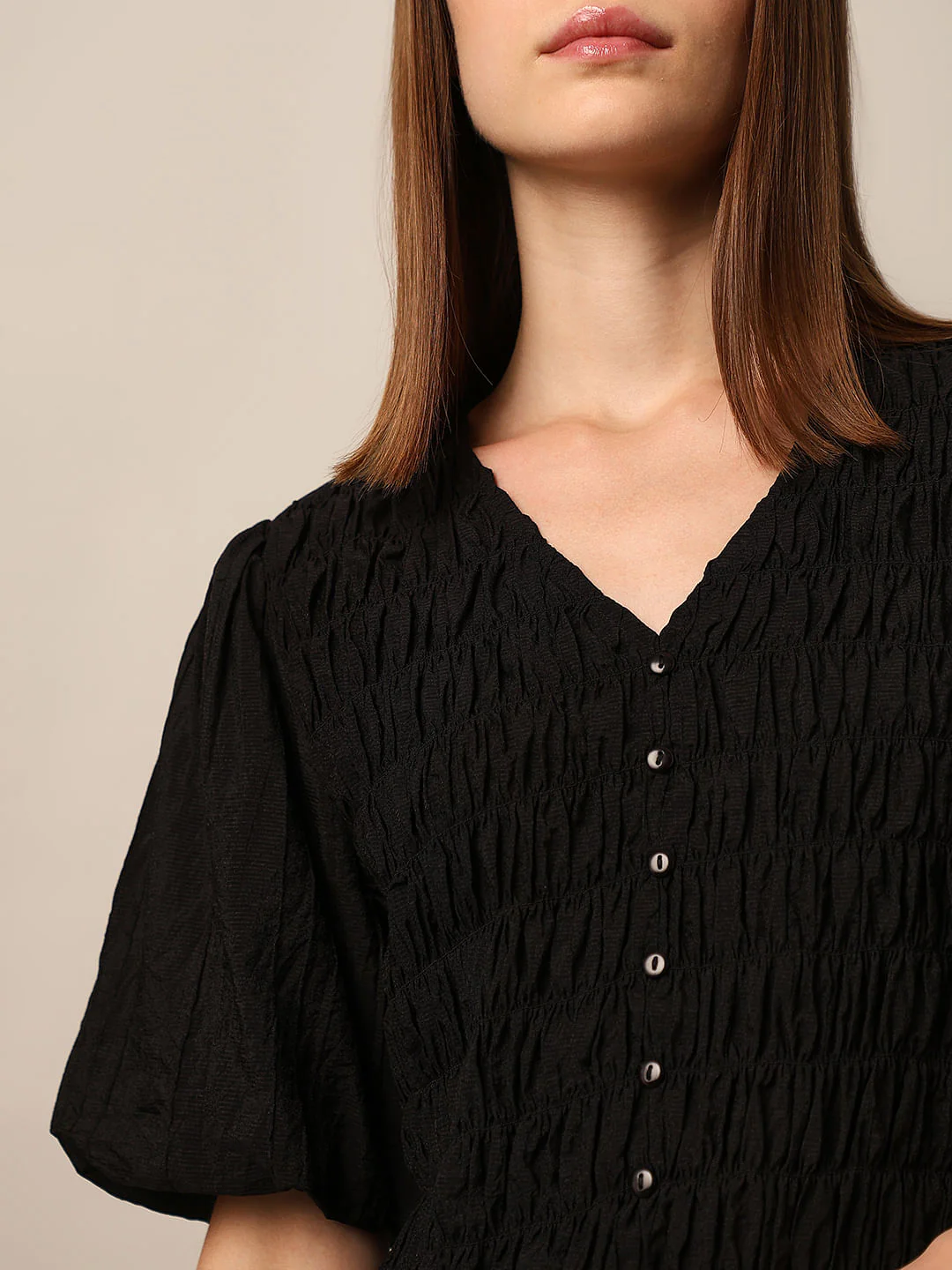 Black Smocked Cropped Top - Image 4