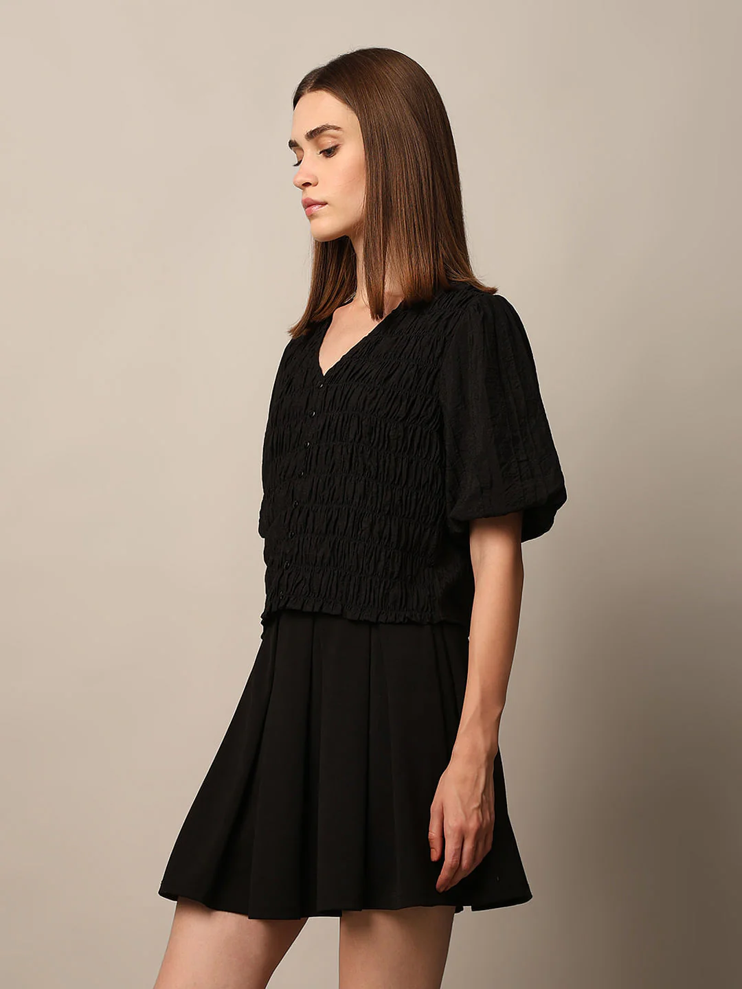 Black Smocked Cropped Top - Image 5