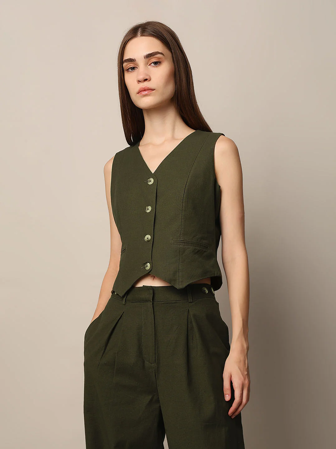 Dark Green Co-Ord Set Waistcoat - Image 3