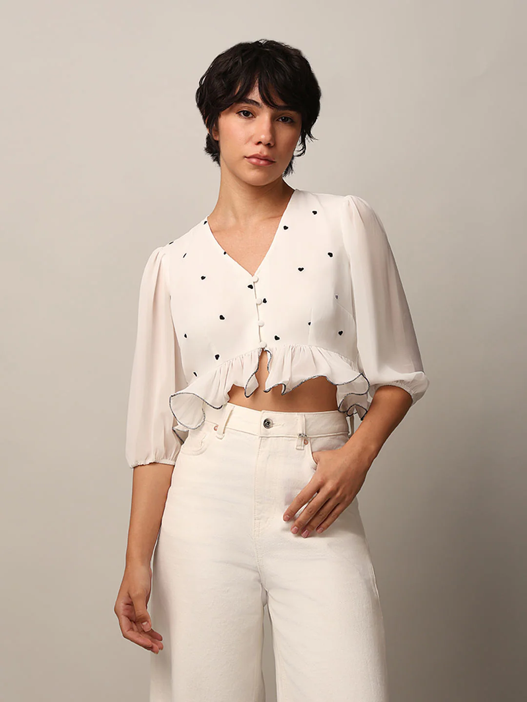 White Embroidered Crop Top - Image 3