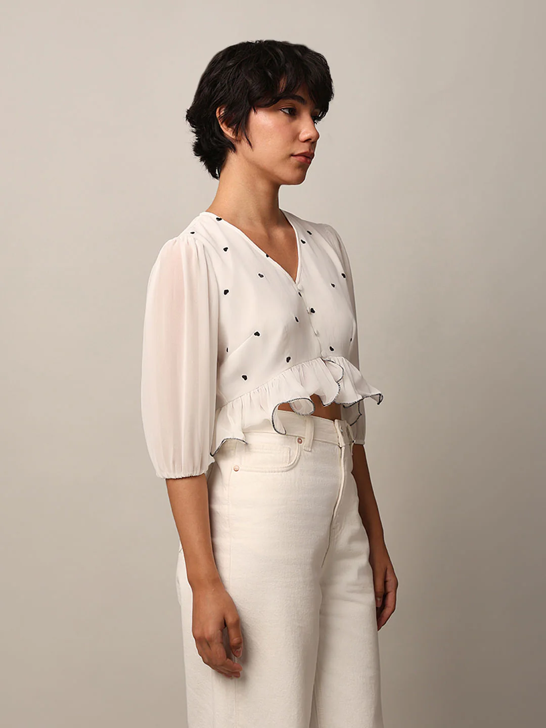 White Embroidered Crop Top - Image 5