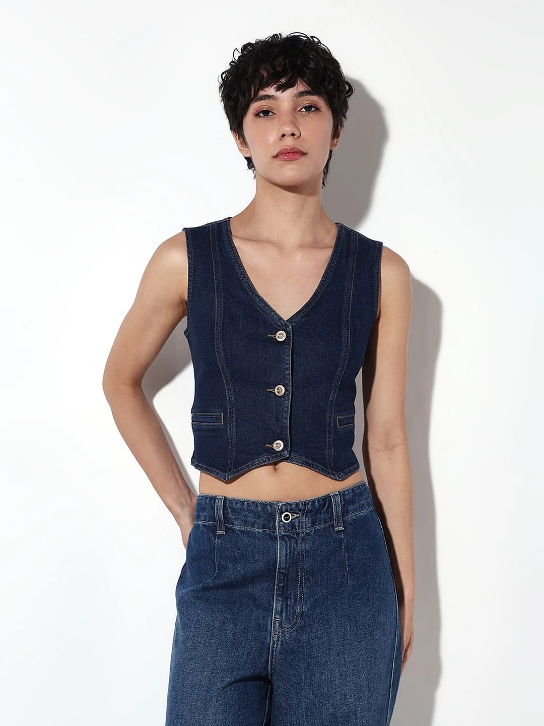 Dark Blue Denim Waistcoat - Image 3