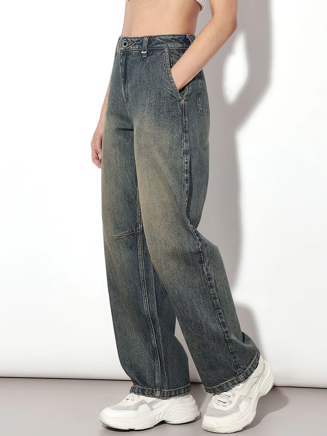 Blue High Rise Straight Fit Jeans - Image 4