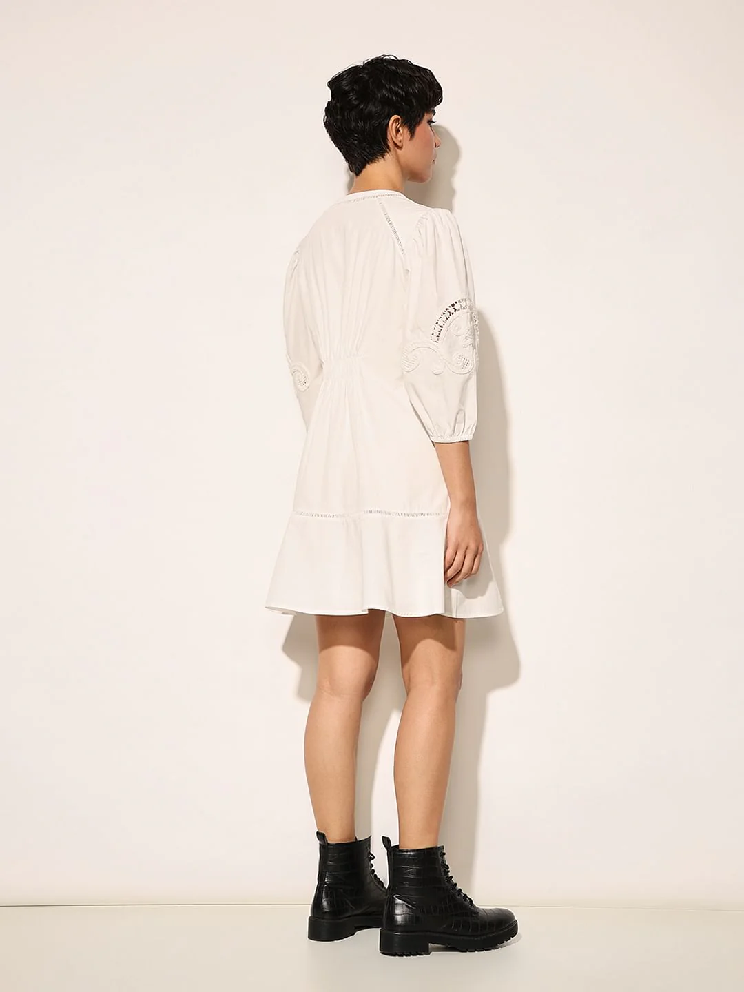 White Schiffli Embroidered Mini Dress - Image 7
