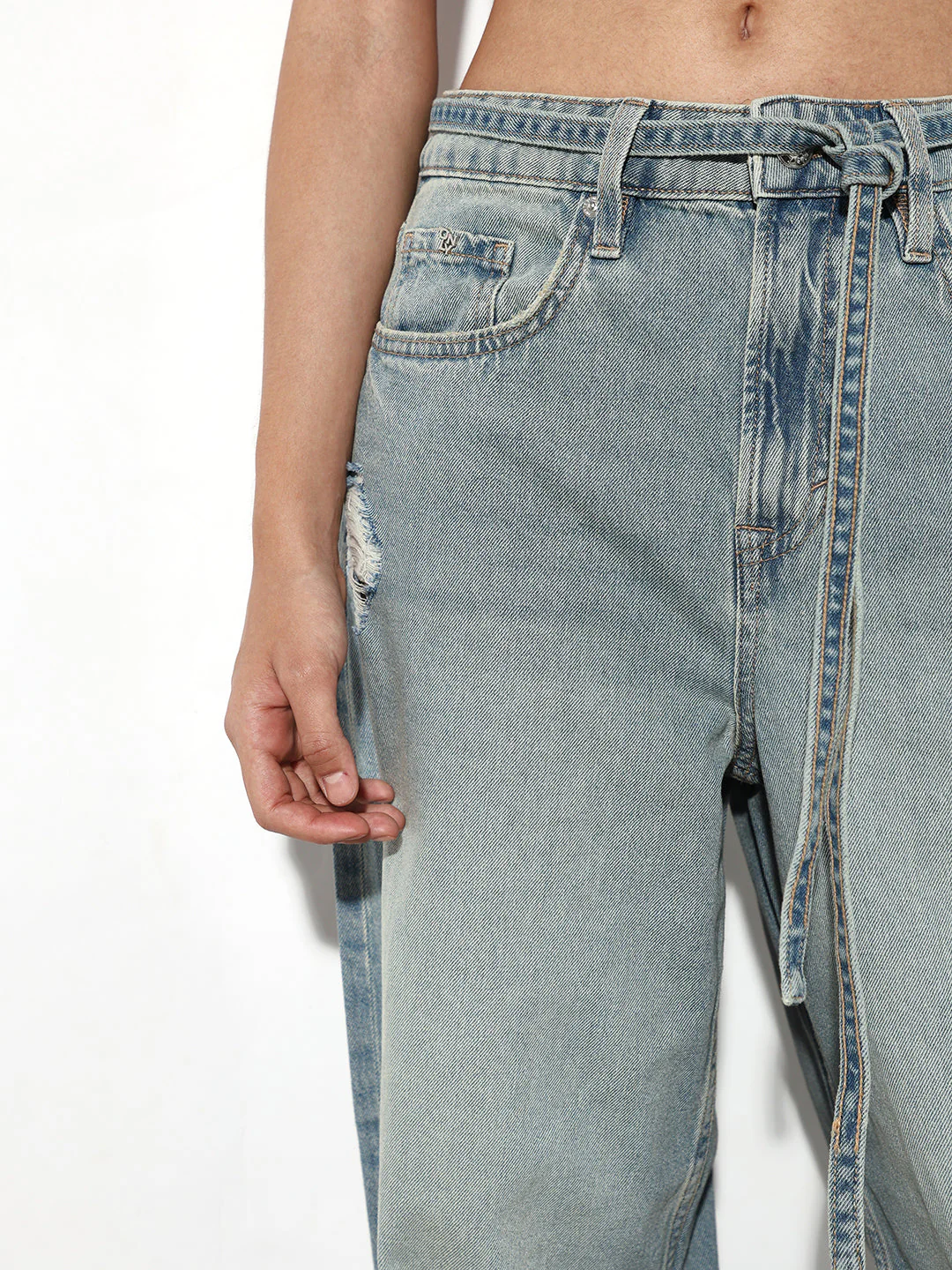 Light Blue Mildly Distressed Wide Leg Jeans - Image 3