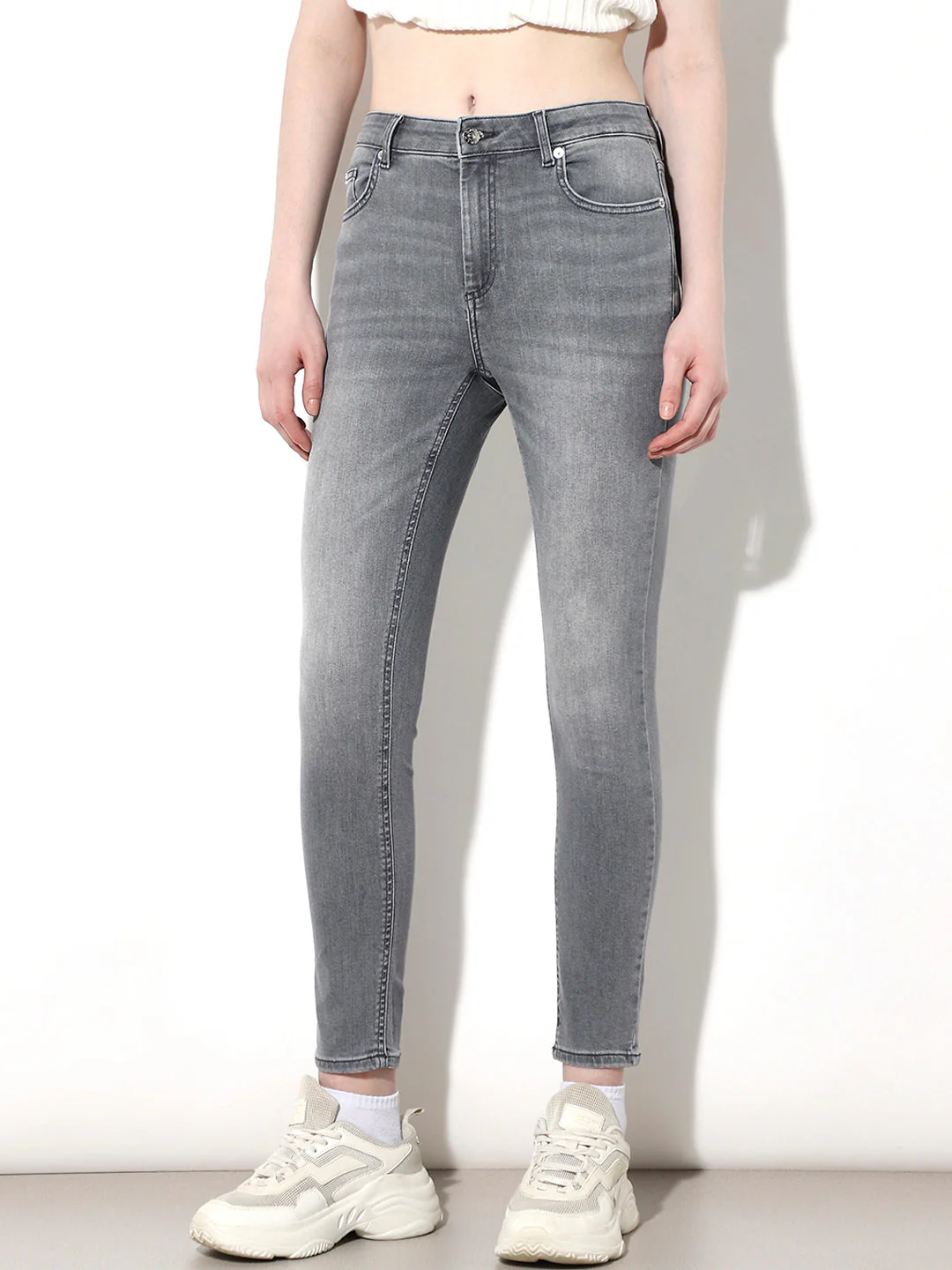 Light Grey Mid Rise Skinny Jeans - Image 2