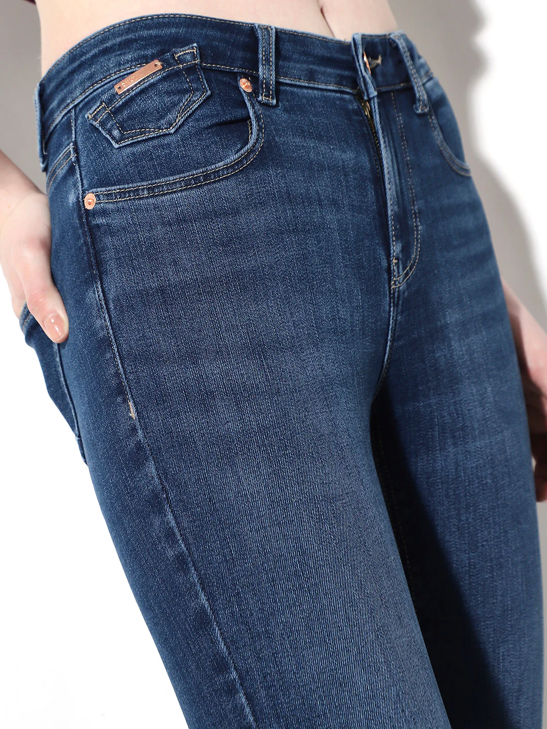 Dark Blue Mid Rise Skinny Jeans - Image 3