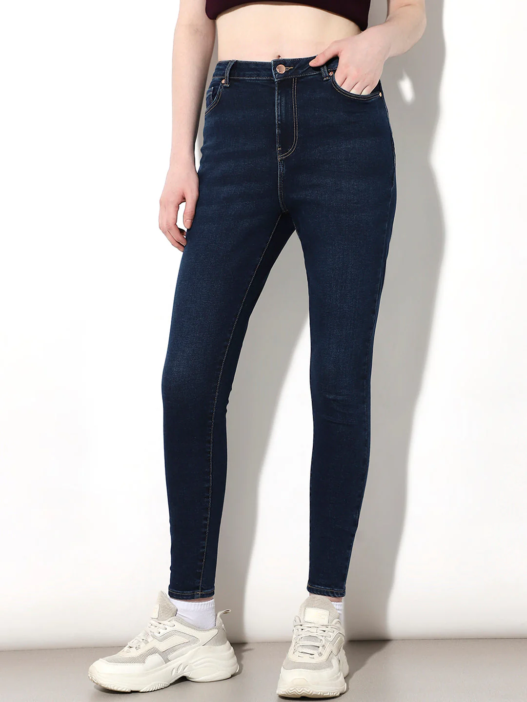 Dark Blue High Rise Skinny Jeans - Image 2