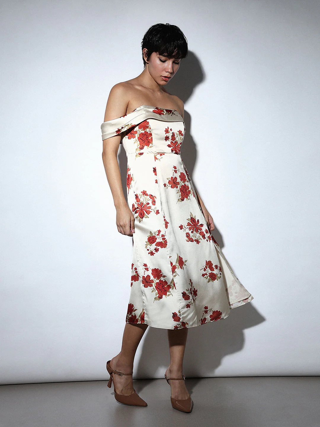 White Floral Off-Shoulder Dress - Image 3