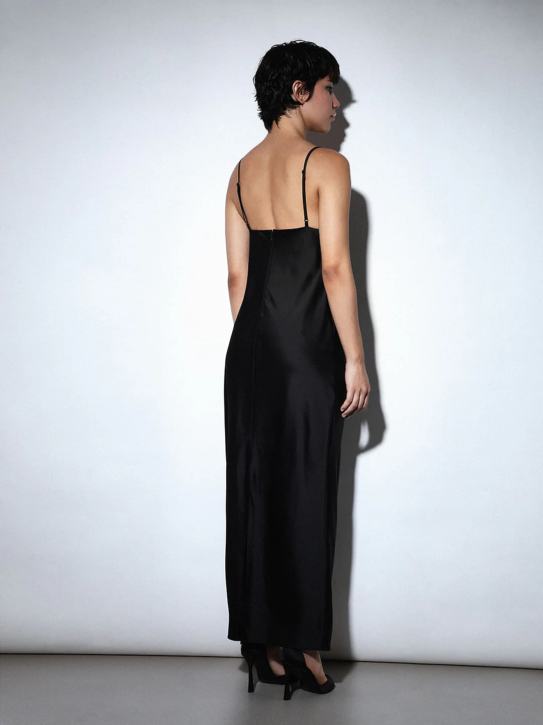 Black Satin Strappy Maxi Dress - Image 5