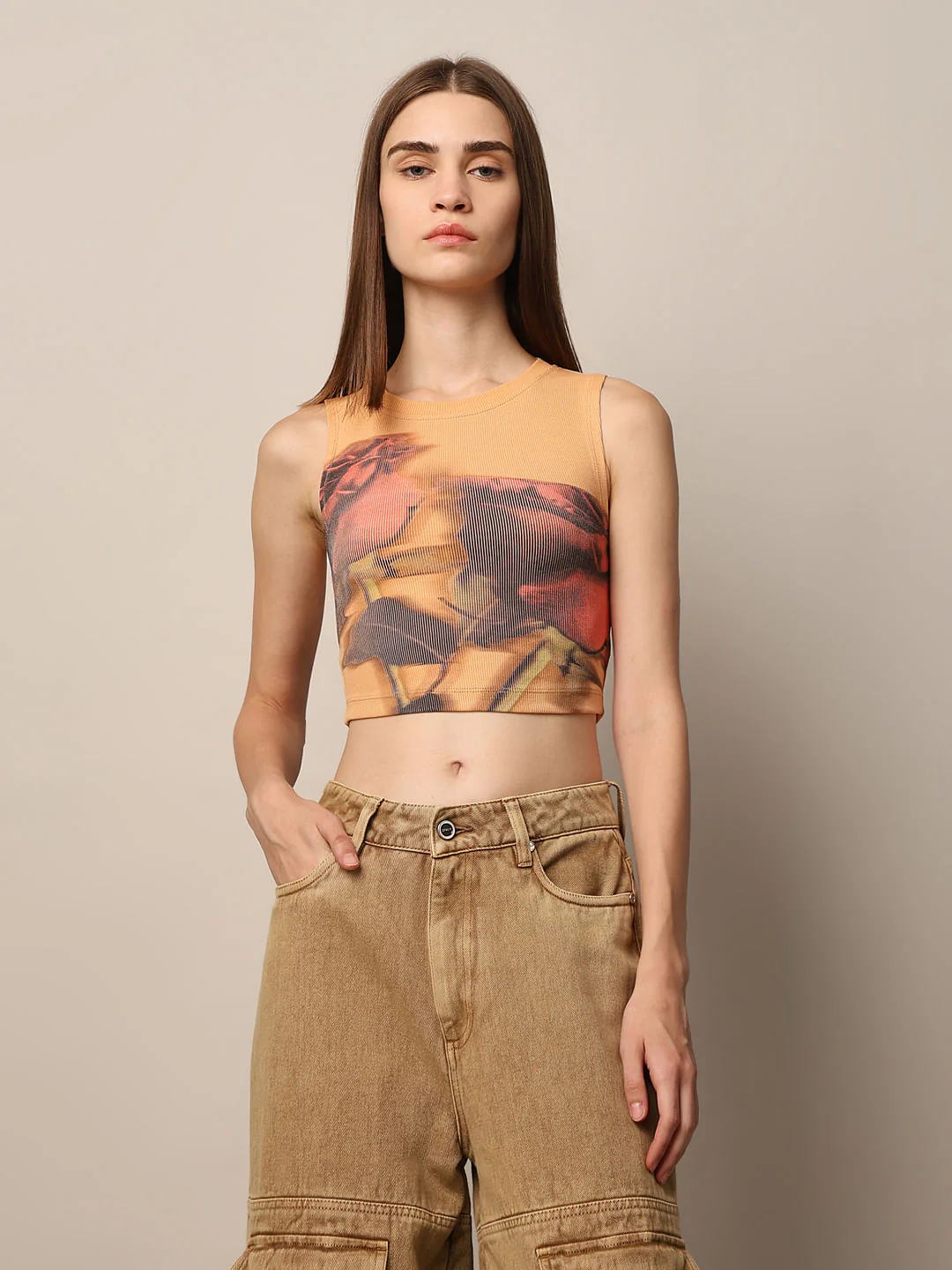 Orange Printed Cropped Top - Image 3