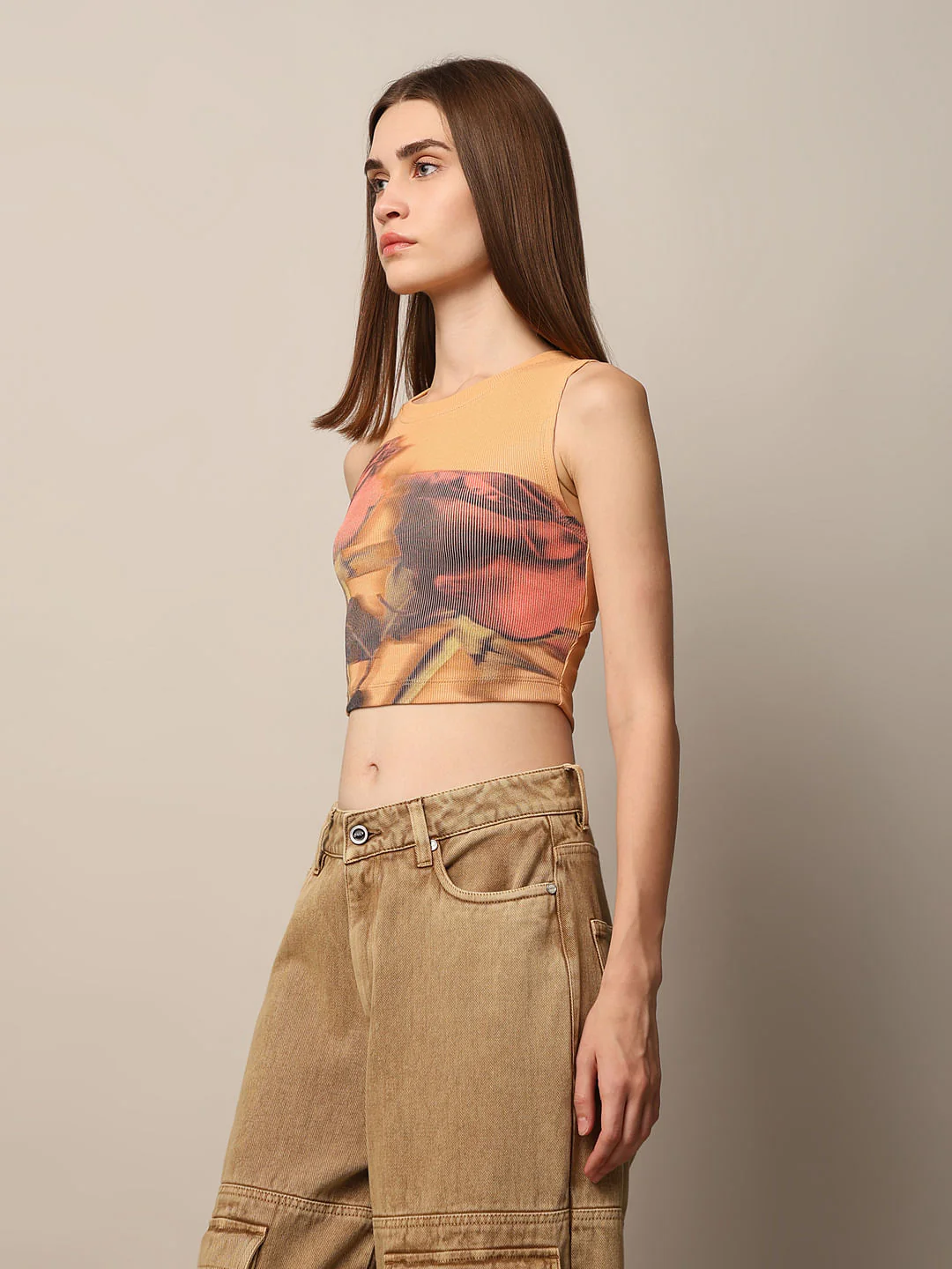 Orange Printed Cropped Top - Image 5