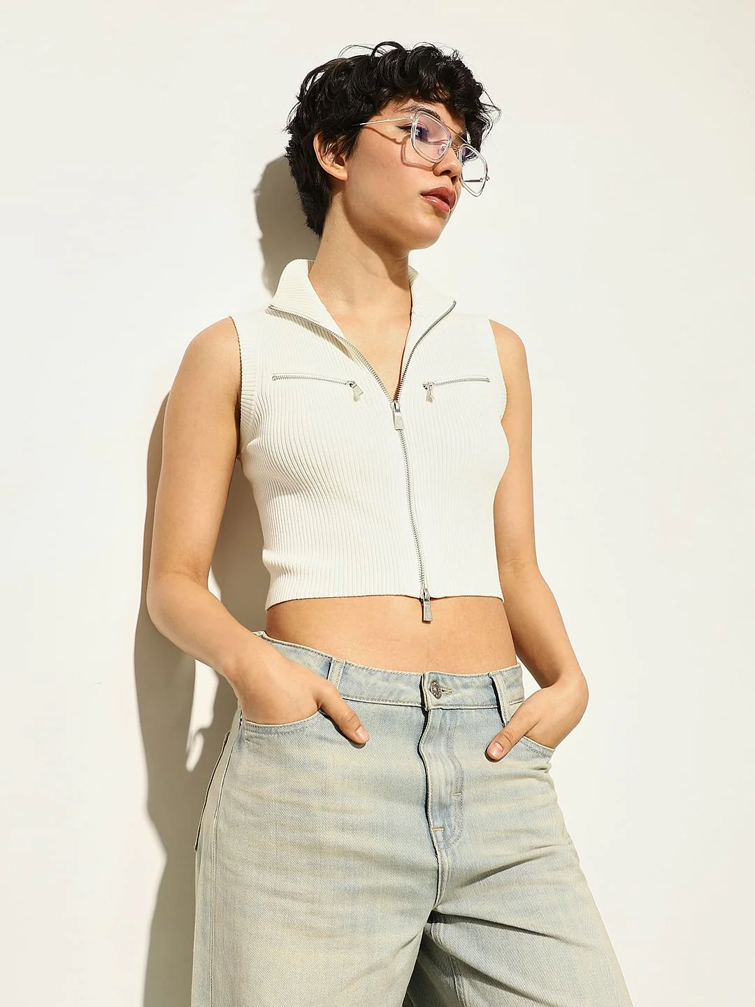 White Sleeveless Crop Top