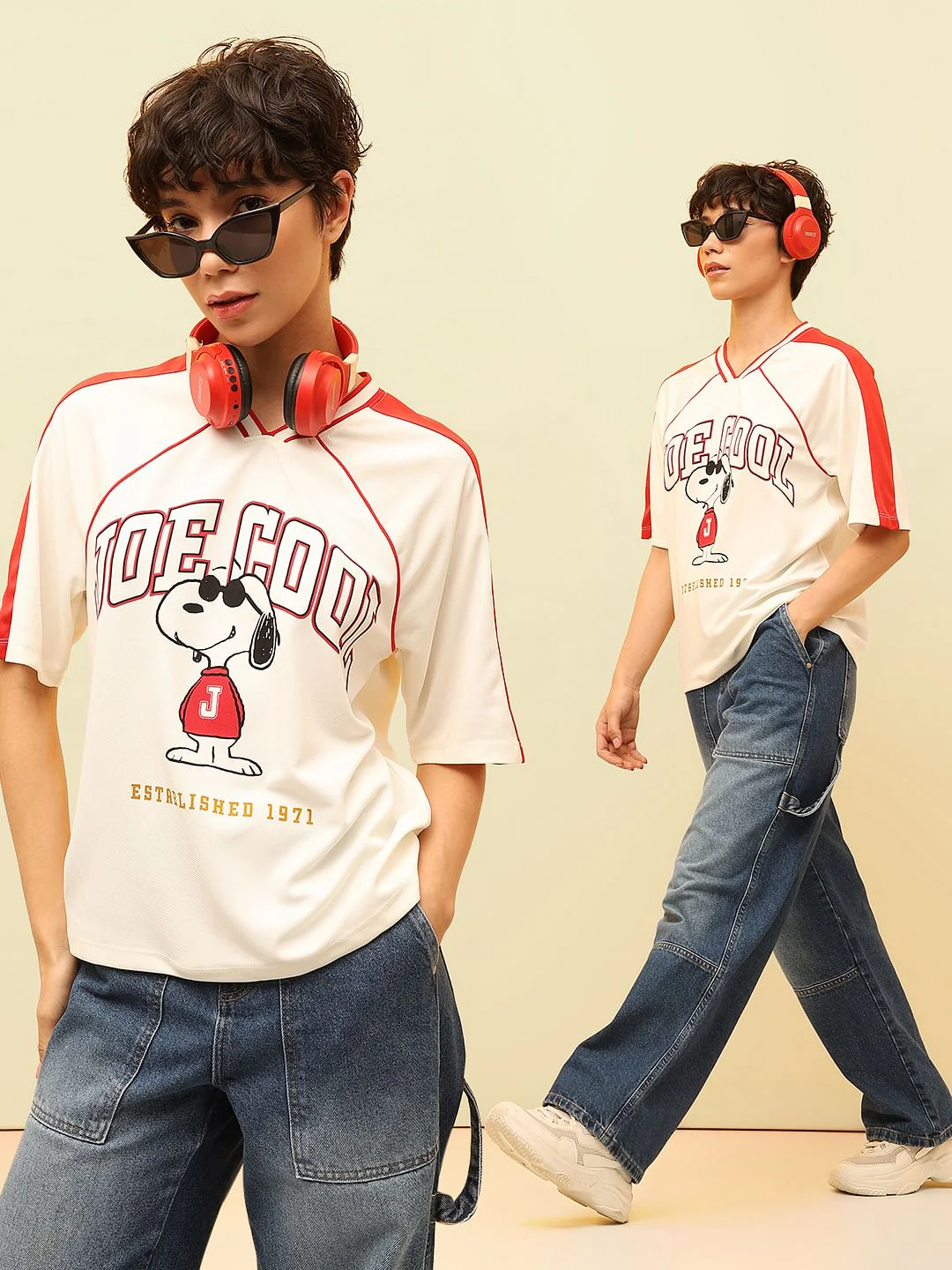White Peanuts Varsity T-Shirt - Image 2