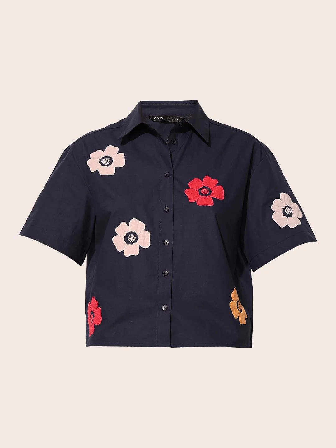 Navy Blue Embroidered Floral Shirt - Image 7