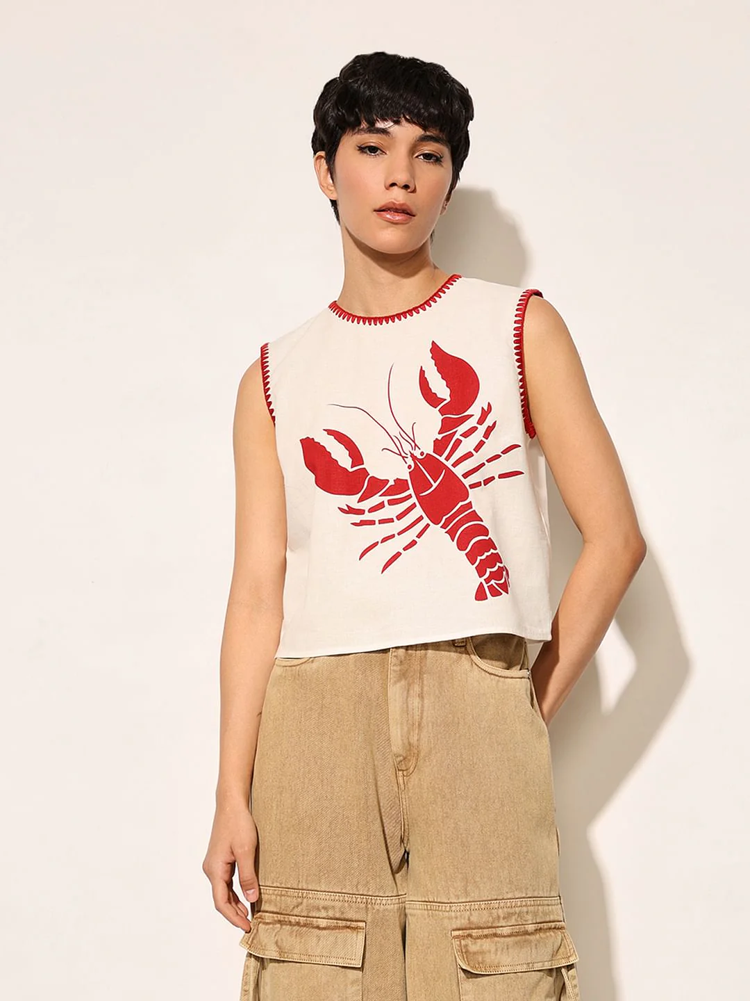 White Lobster Print Boxy Fit Top - Image 3