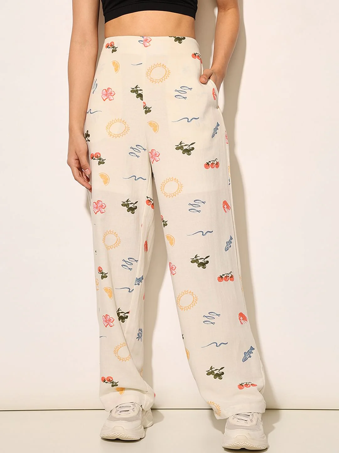 White Printed Co-Ord Set Pants - Image 2