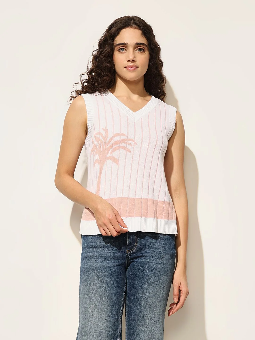 Pink Printed Knitted Sweater Vest - Image 4