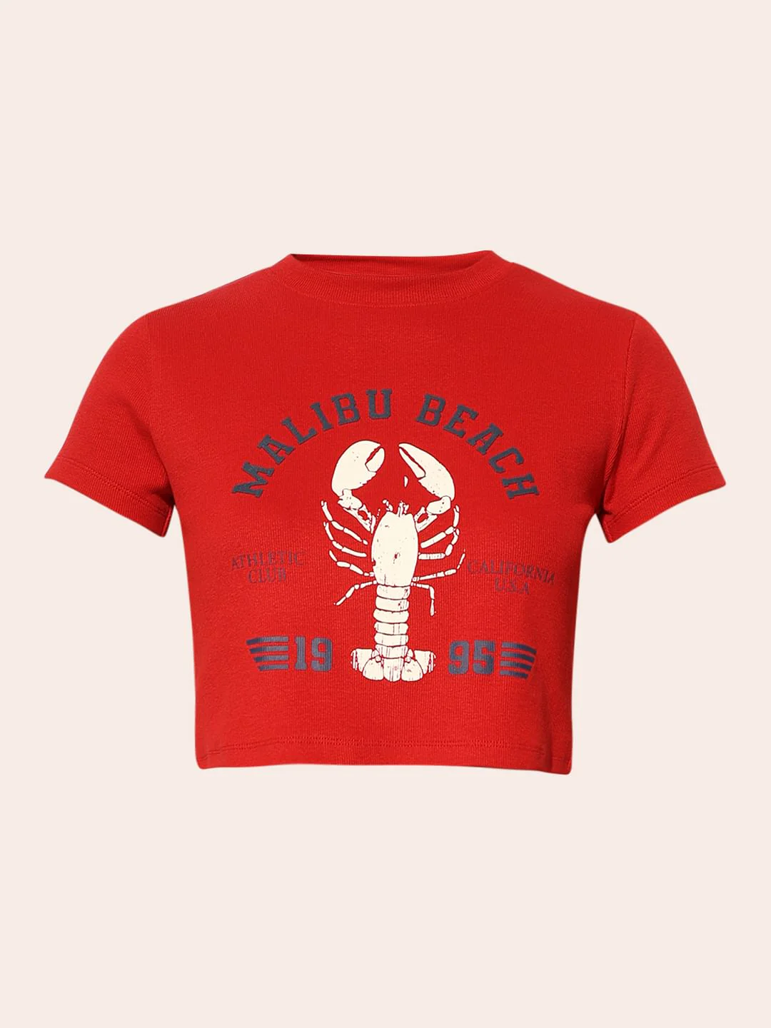 Red Ribbed Cropped T-Shirt - Image 7