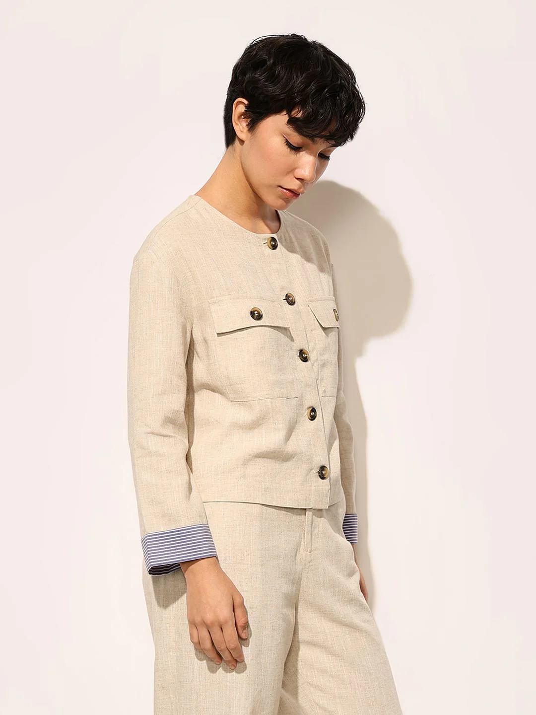 Beige Linen Co-Ord Set Shirt - Image 5