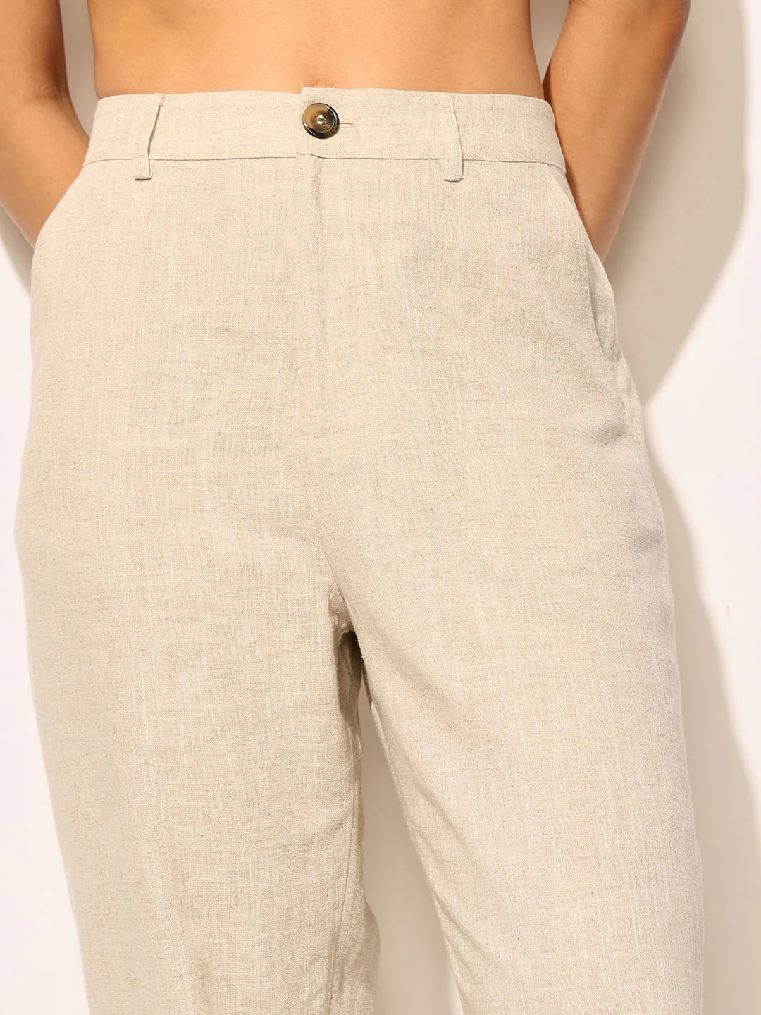 Beige Linen Co-Ord Set Pants - Image 3