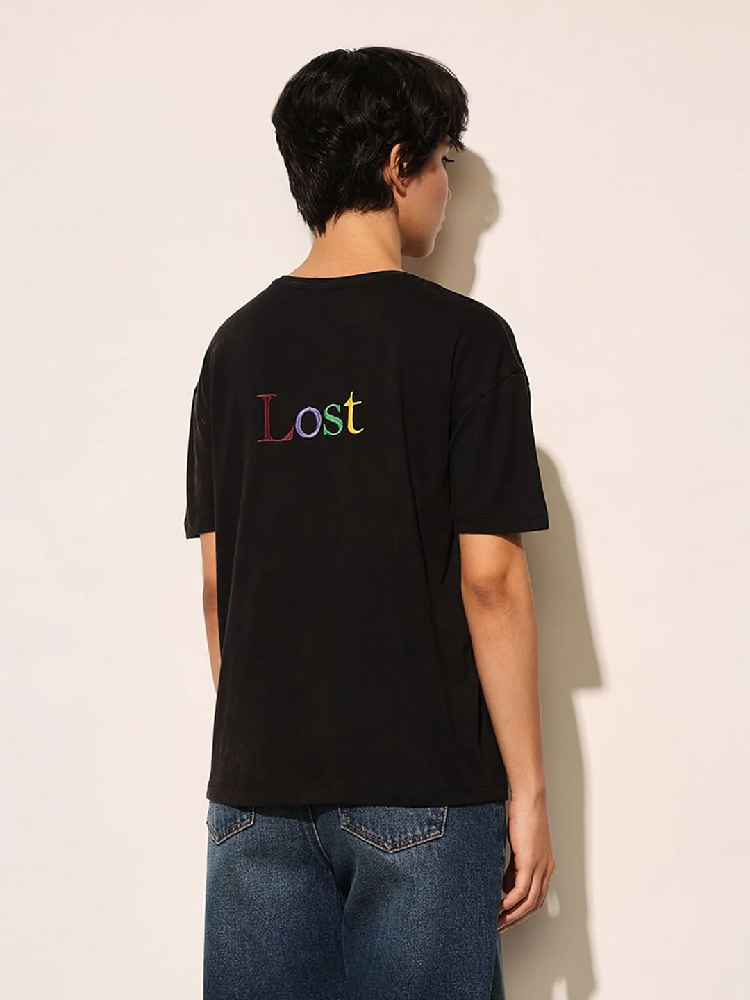 Black Embroidered Text T-Shirt - Image 6