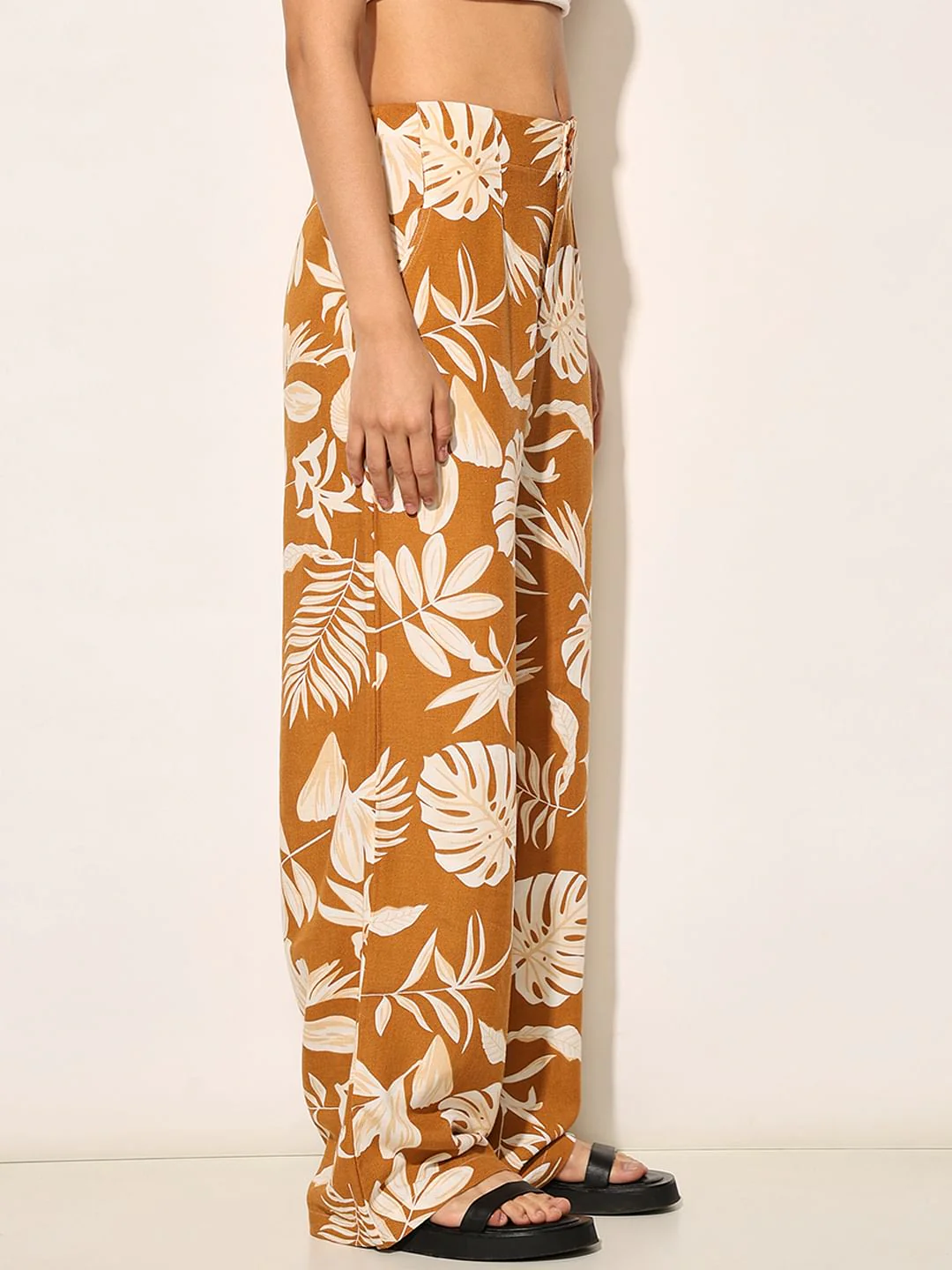 Brown Tropical Print Pants - Image 5