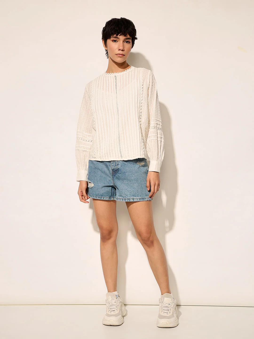 White Crinkle Weave Top - Image 2
