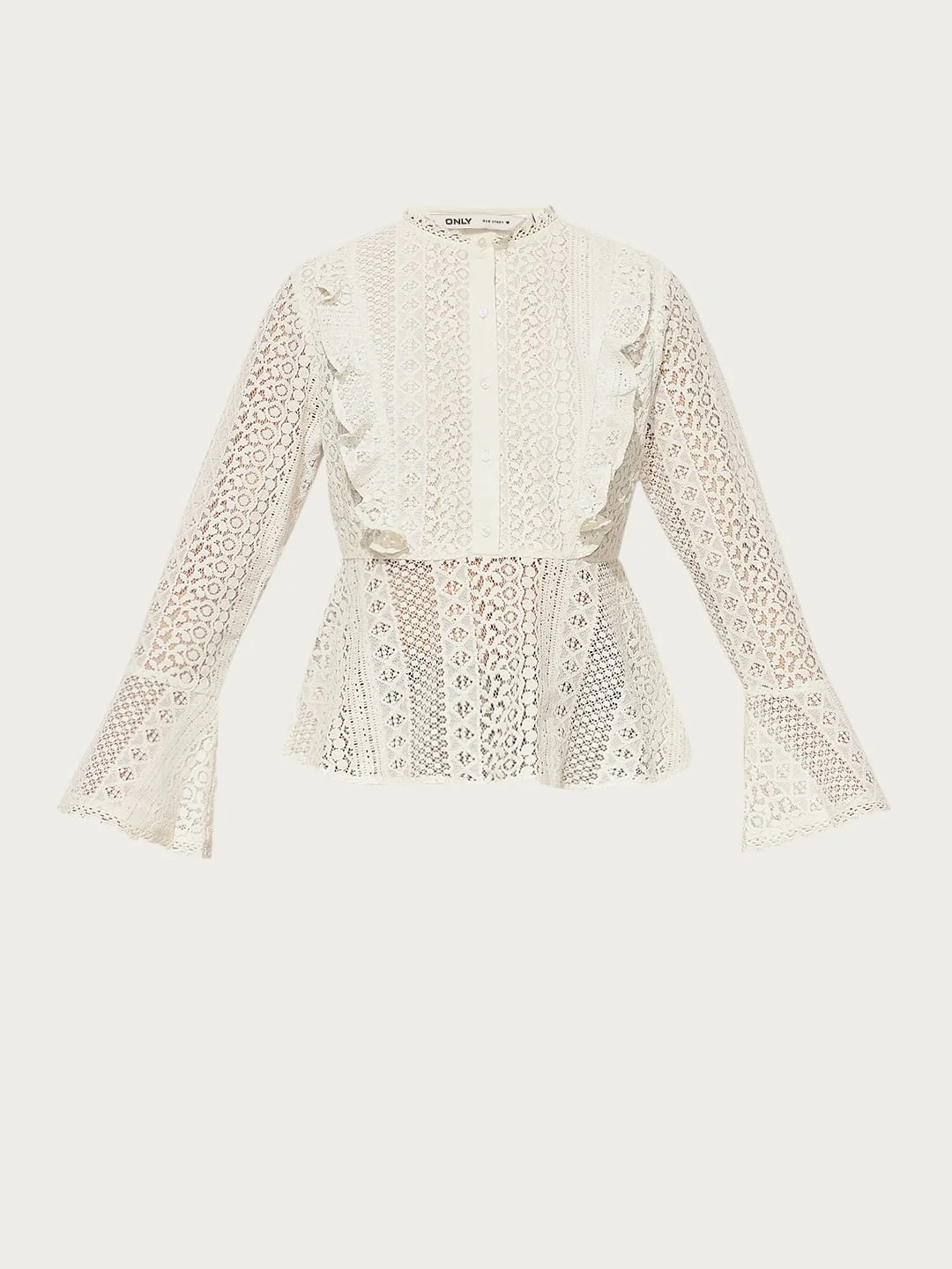White Frill Trim Lace Peplum Top - Image 7