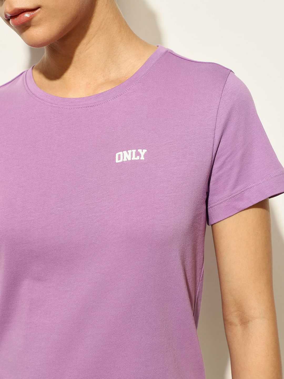 Lavender Logo Text Print T-Shirt - Image 4
