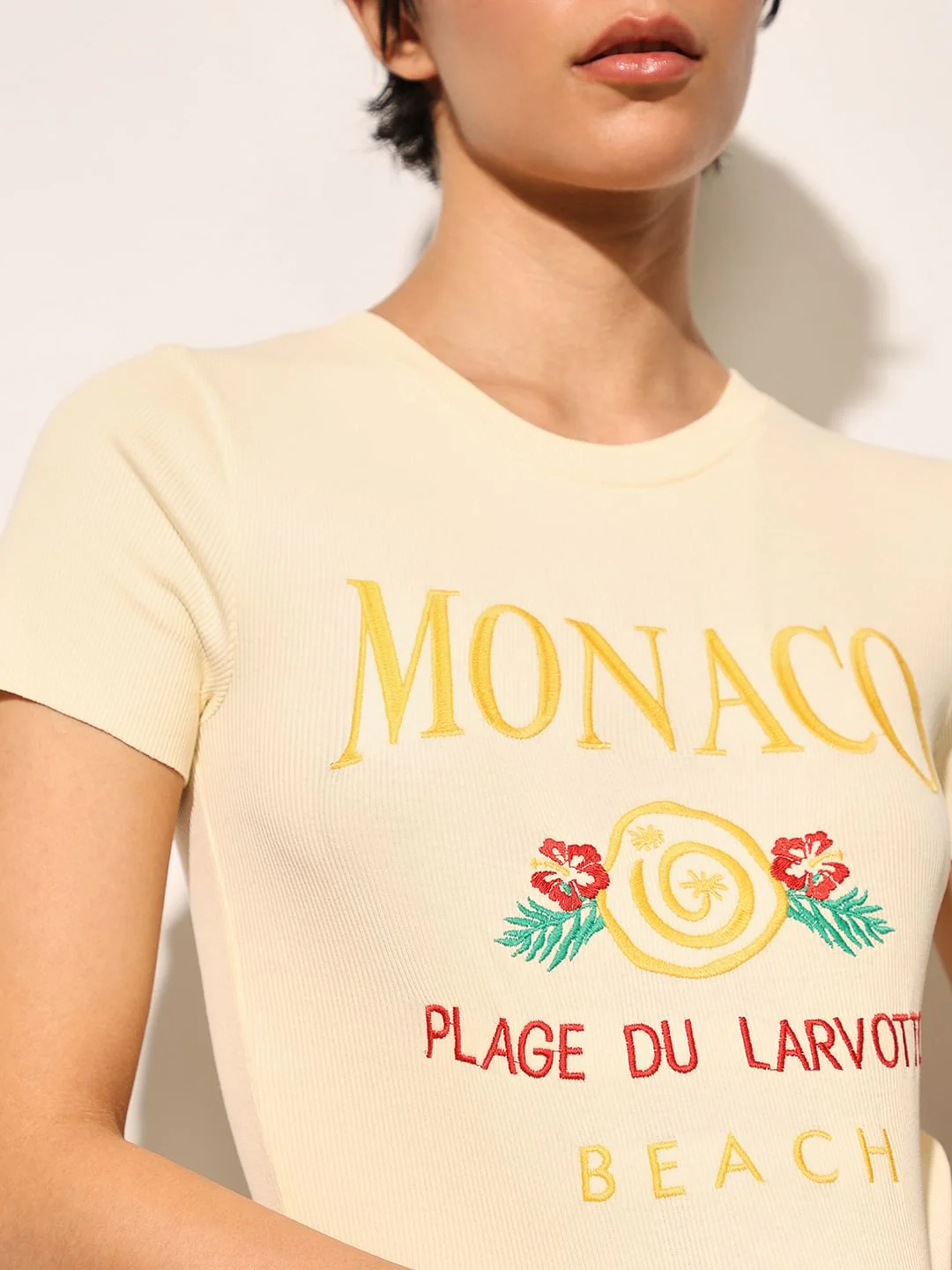 Yellow Ribbed Cropped T-Shirt - Image 4