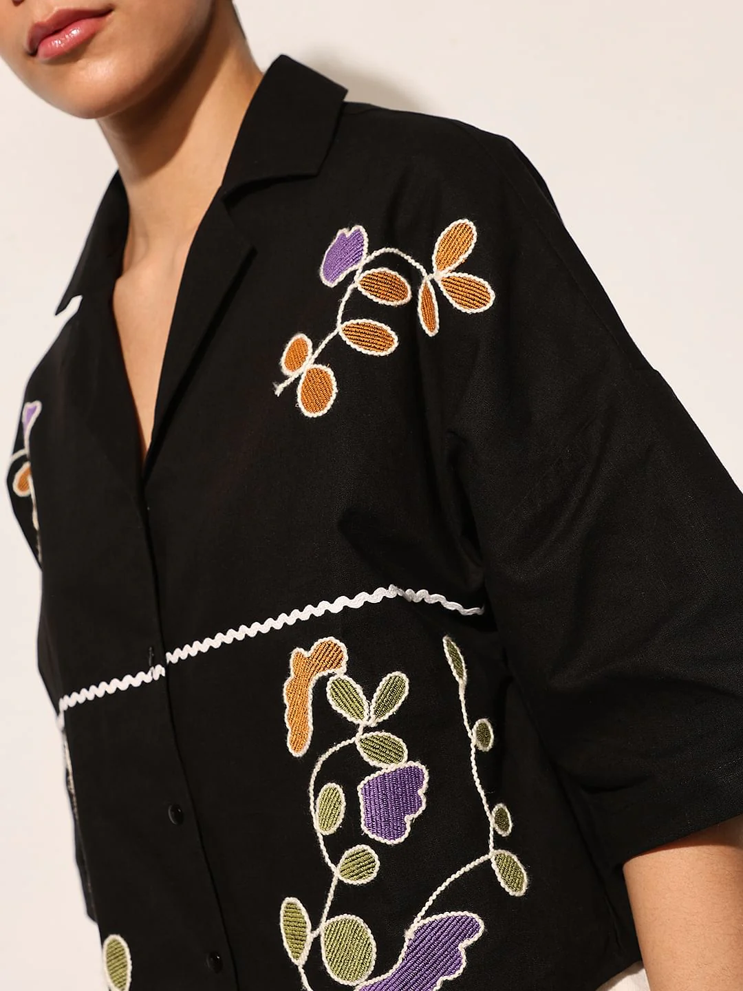 Black Embroidered Boxy Fit Shirt - Image 4