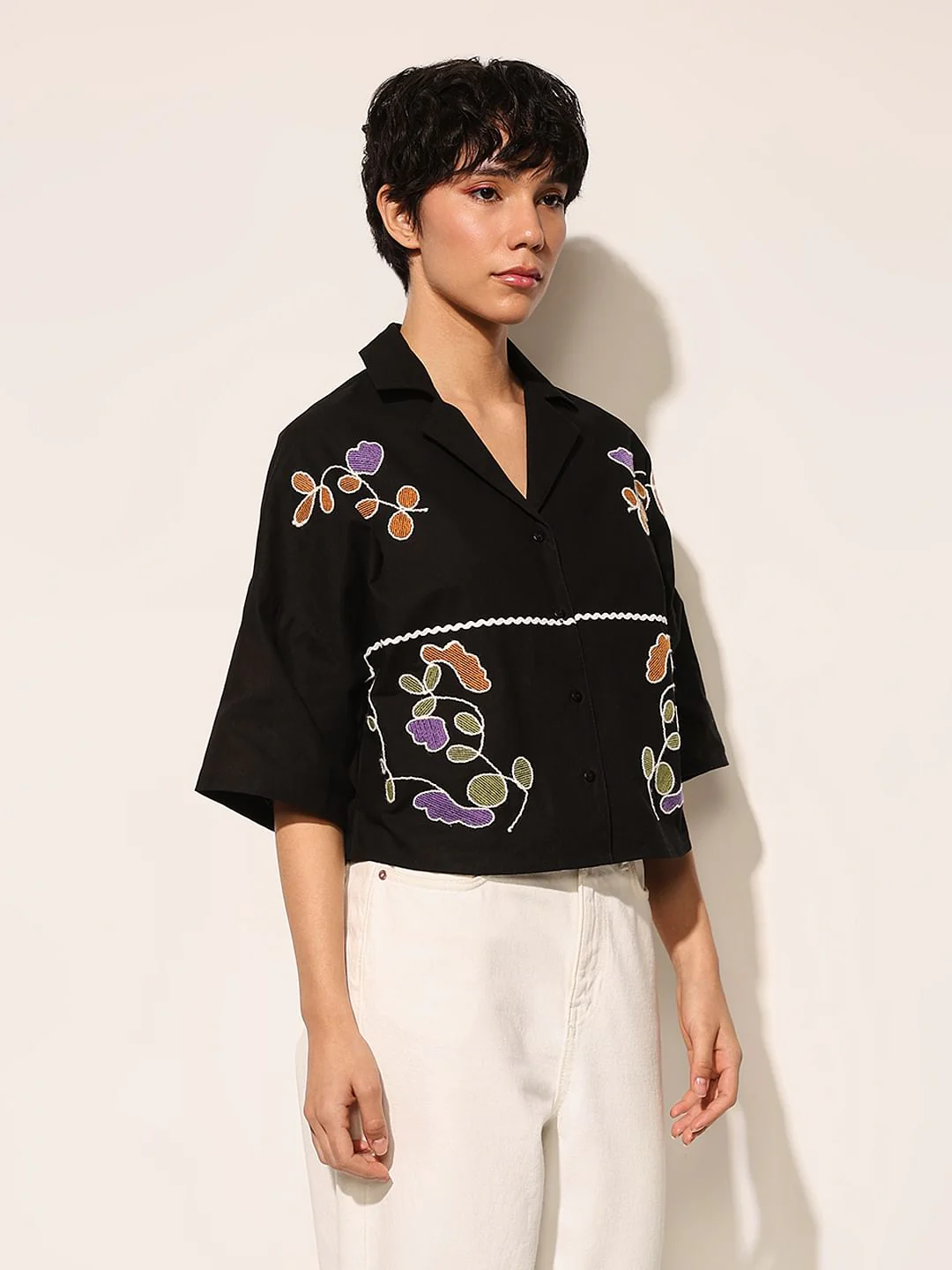 Black Embroidered Boxy Fit Shirt - Image 5