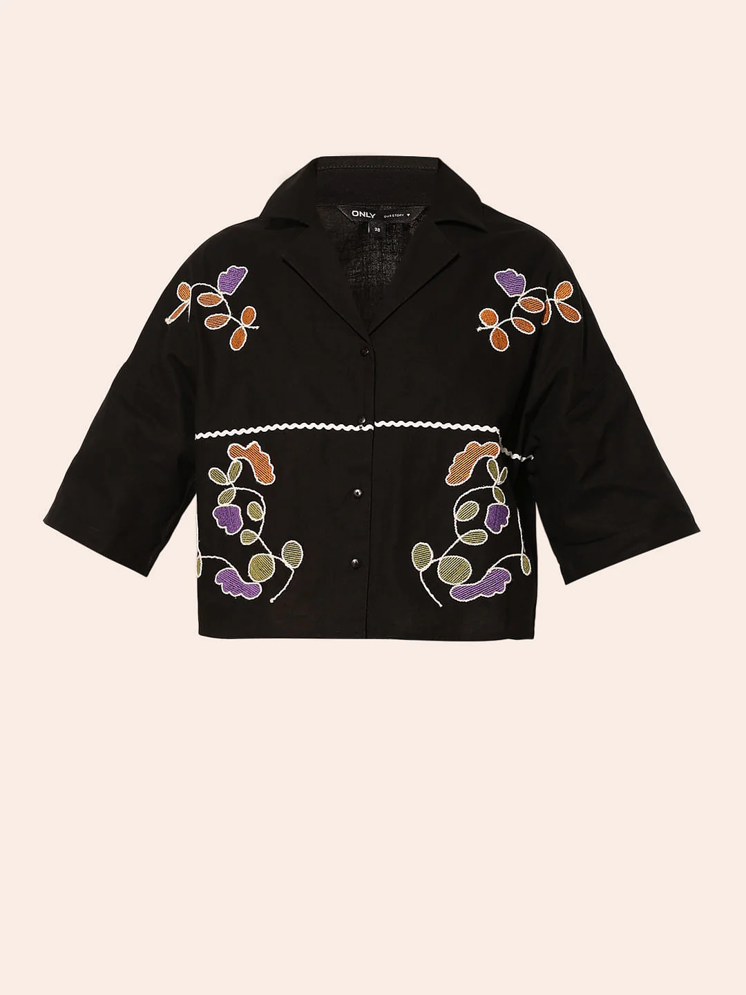 Black Embroidered Boxy Fit Shirt - Image 7