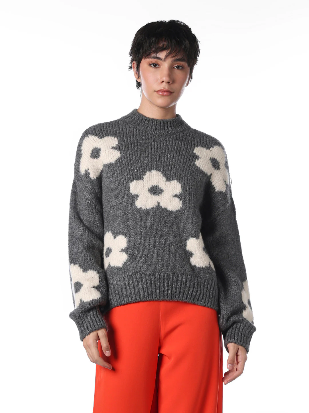 Dark Grey Floral Pullover - Image 3