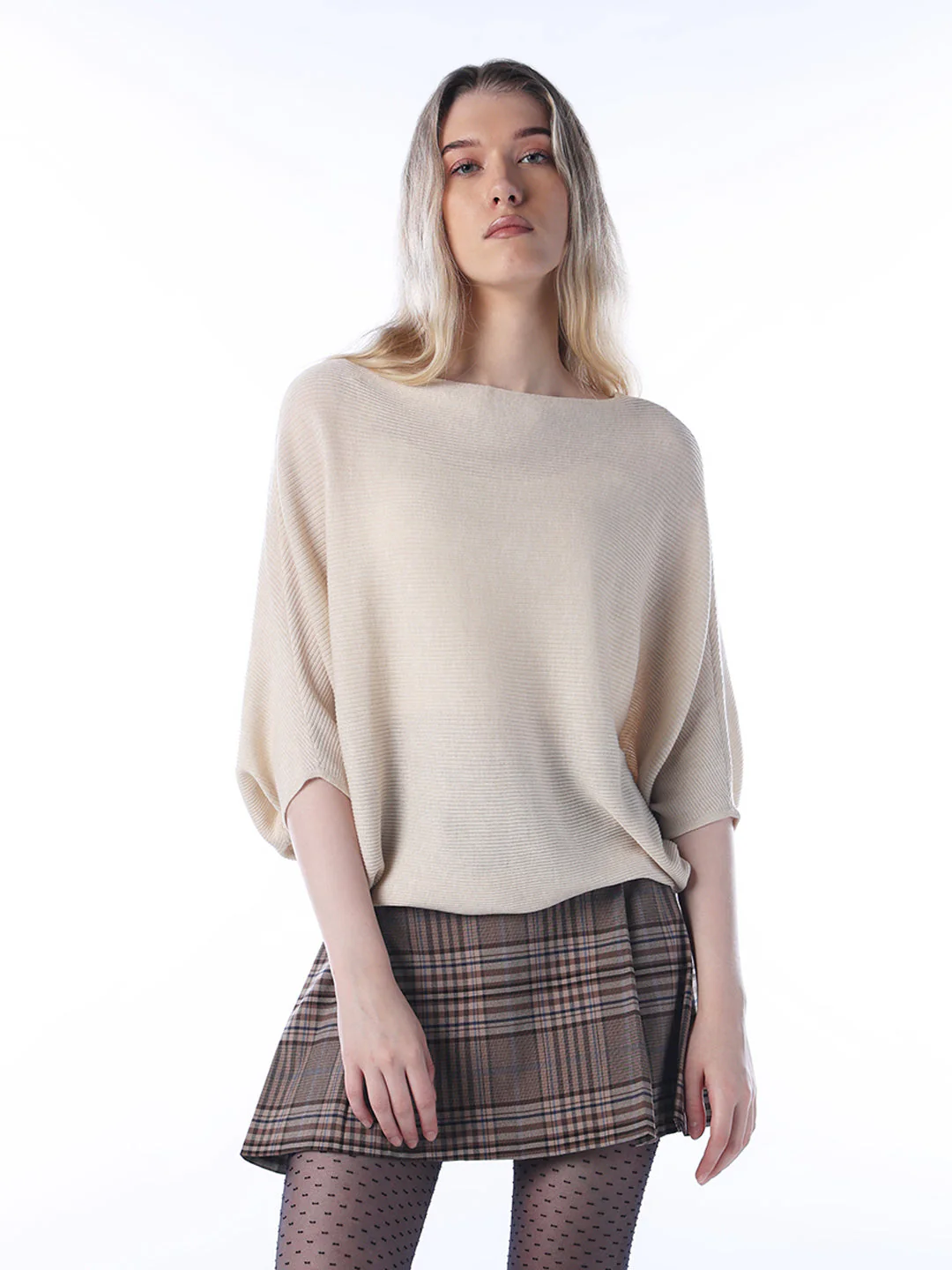 Bat sleeve Oversized Pullover - Beige - Image 3
