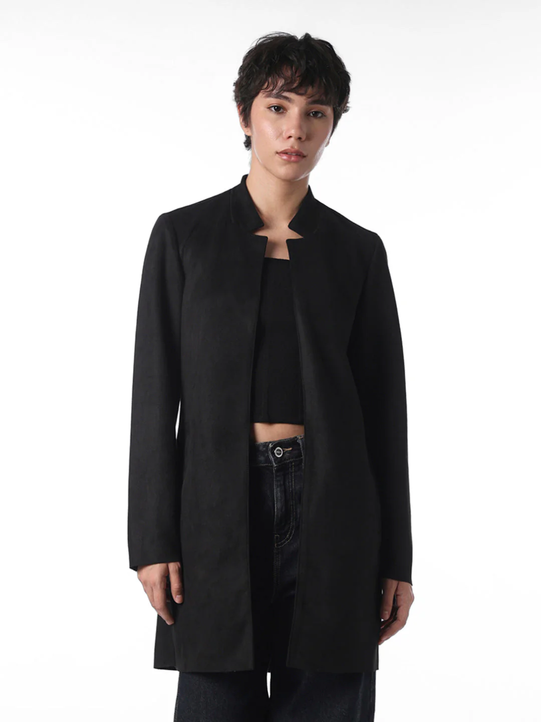 Black Faux Suede Coatigan - Image 3