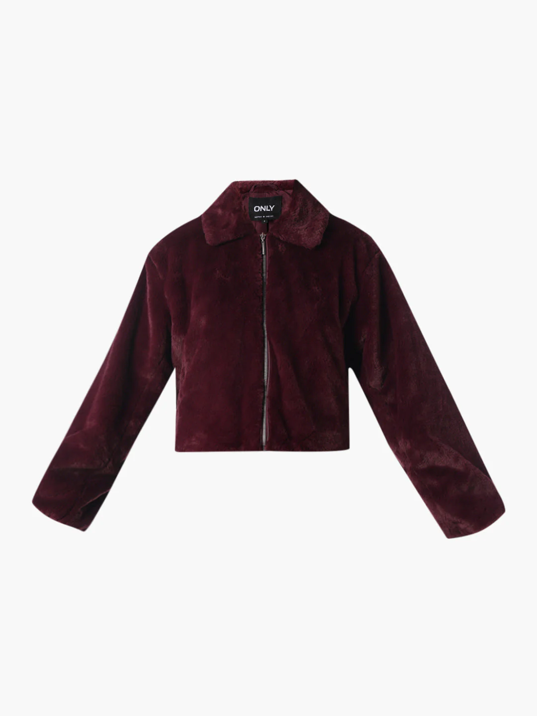 Maroon Faux Fur Cropped Pile Jacket - Image 8