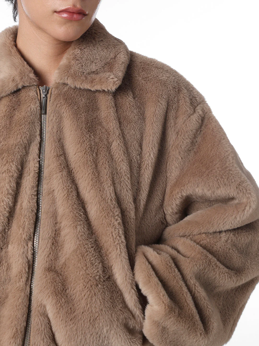 Brown Faux Fur Cropped Pile Jacket - Image 4