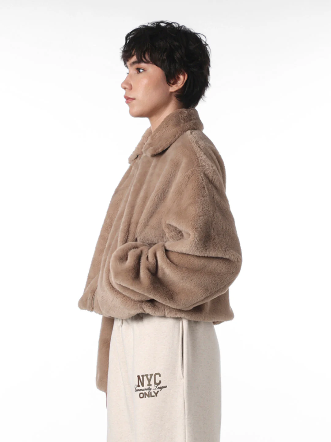 Brown Faux Fur Cropped Pile Jacket - Image 5