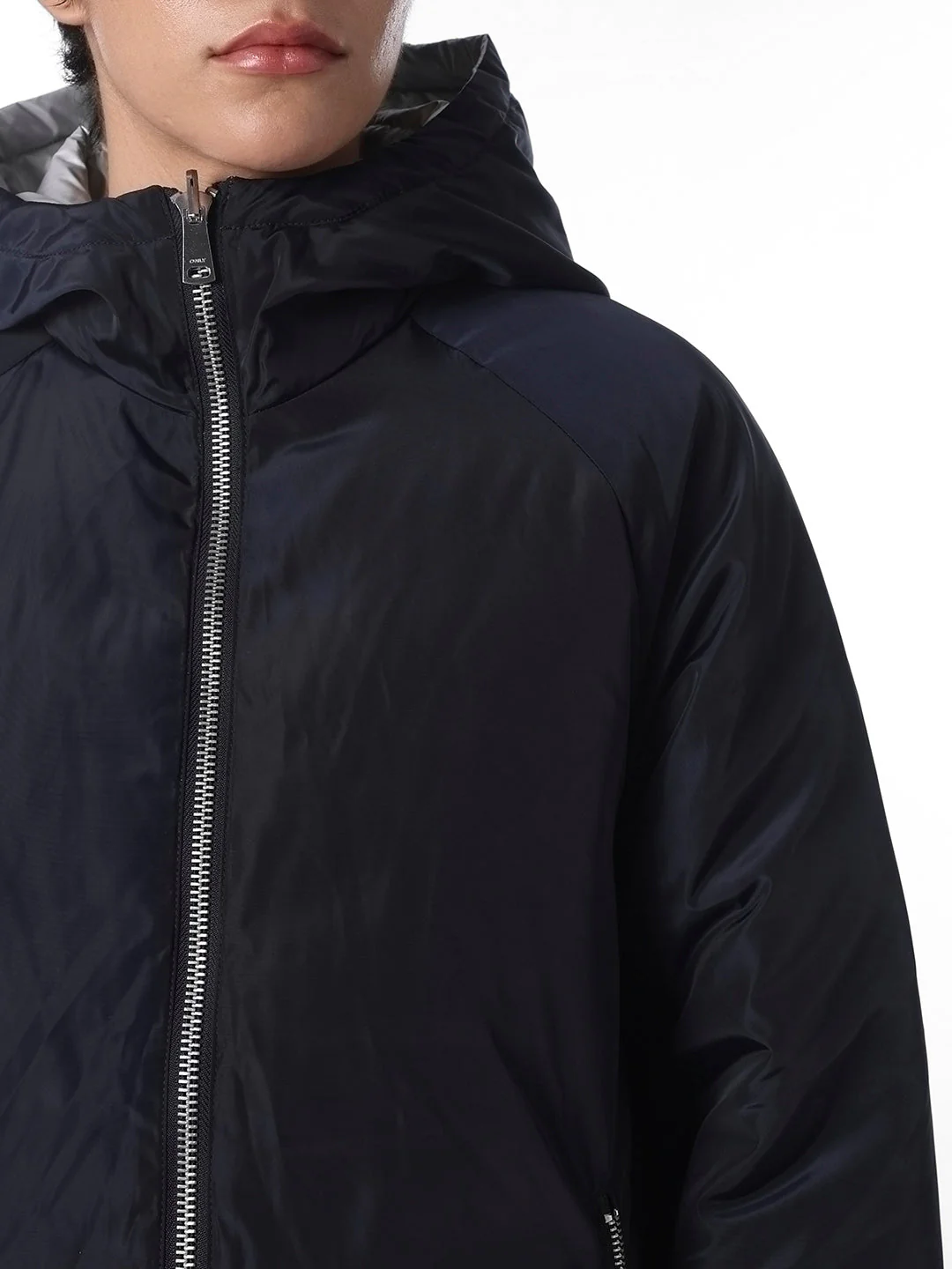 Navy Blue Long Reversible Puffer Jacket - Image 5