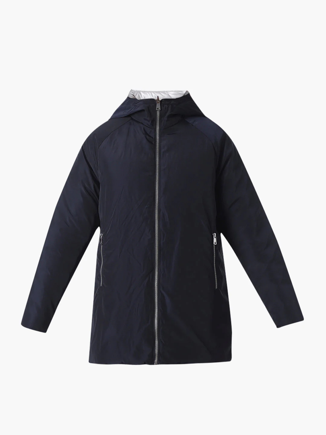 Navy Blue Long Reversible Puffer Jacket - Image 8