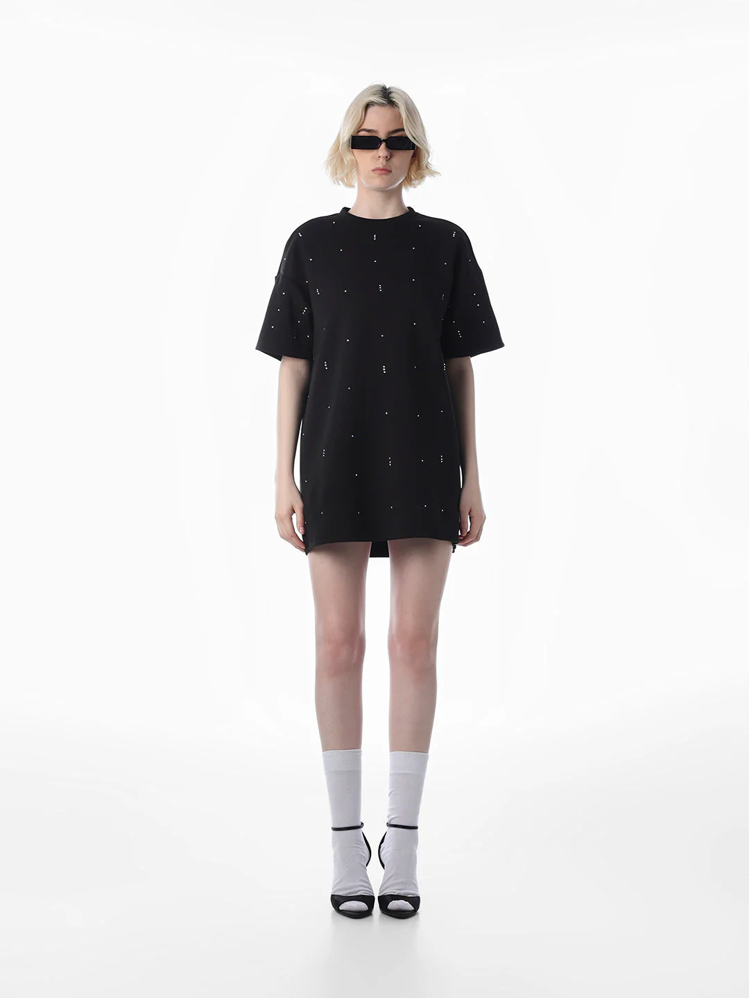 Black Rhinestone Detail T-shirt Dress