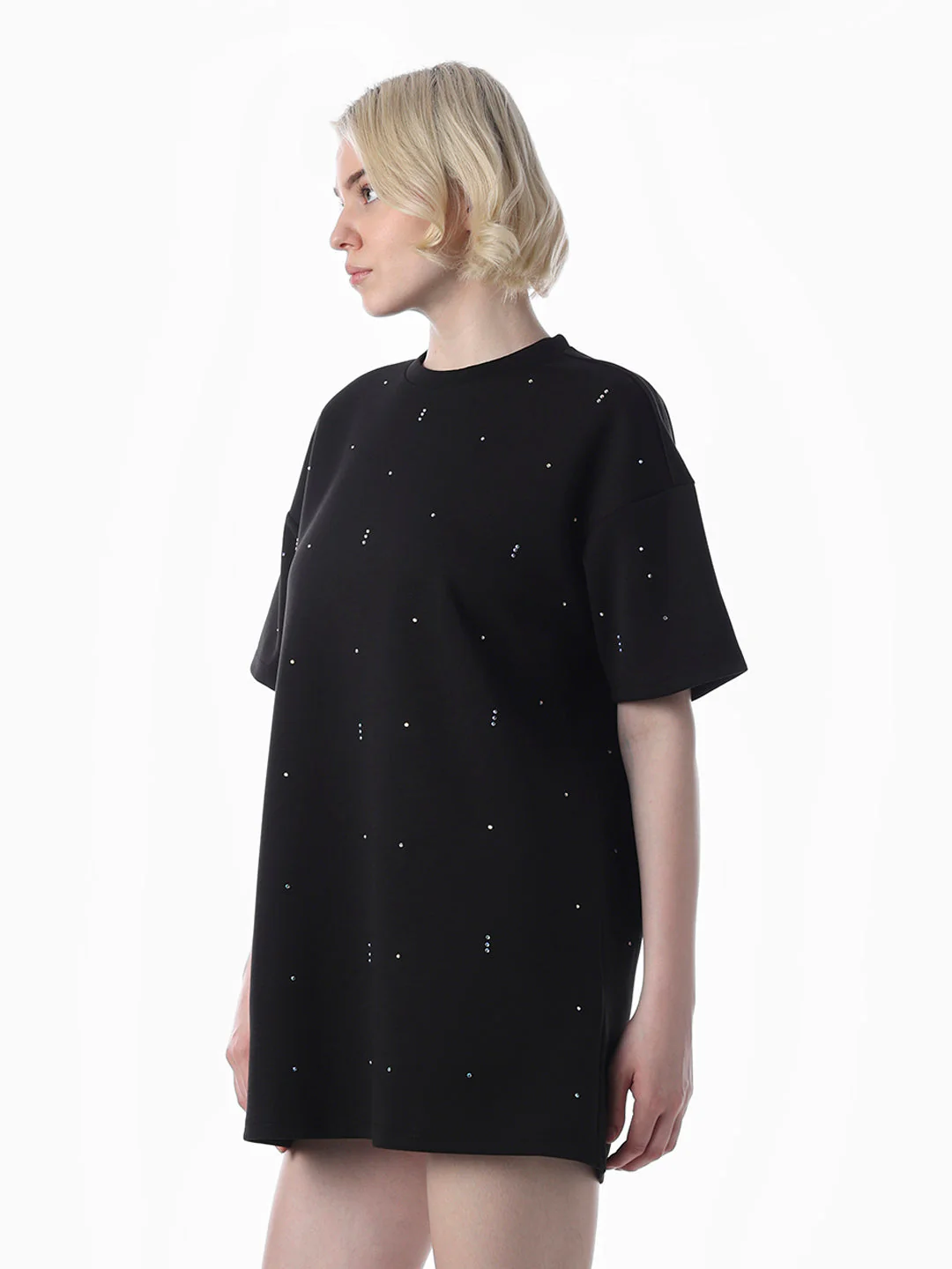 Black Rhinestone Detail T-shirt Dress - Image 5