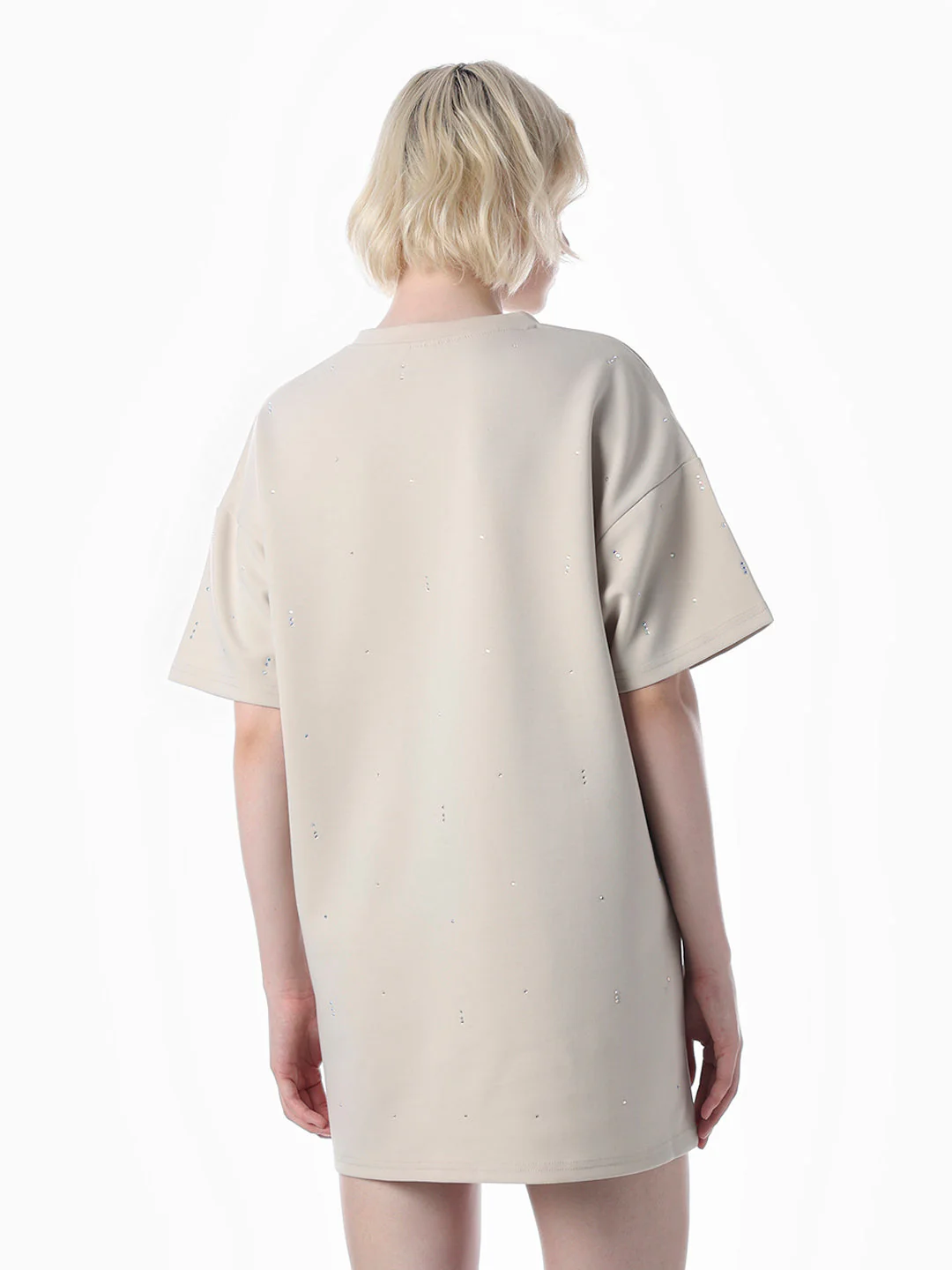 Beige Rhinestone Detail T-shirt Dress - Image 6